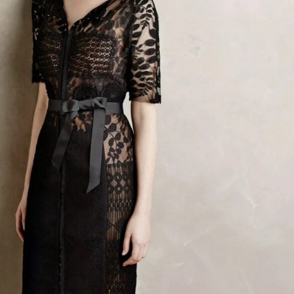 Anthropologie Byron Lars Black V-Neck Sheath Dress